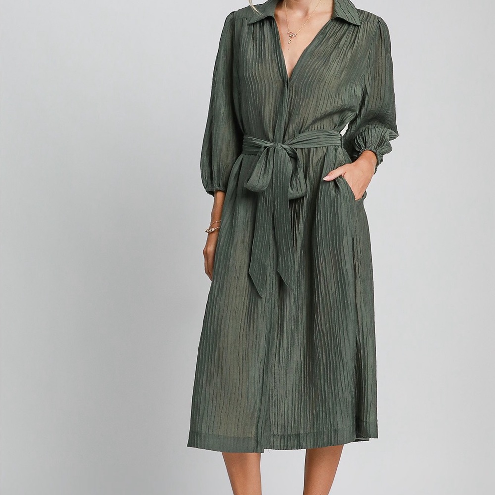 Umgee Olive Midi Dress with Tie Waist